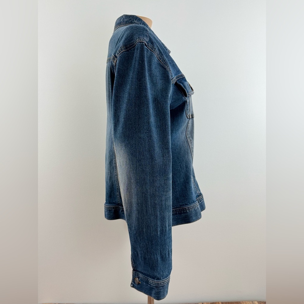 Old Navy Medium Washed Cropped Stretch Denim Trucker's Jacket, Women's Size L - Picture 4 of 13